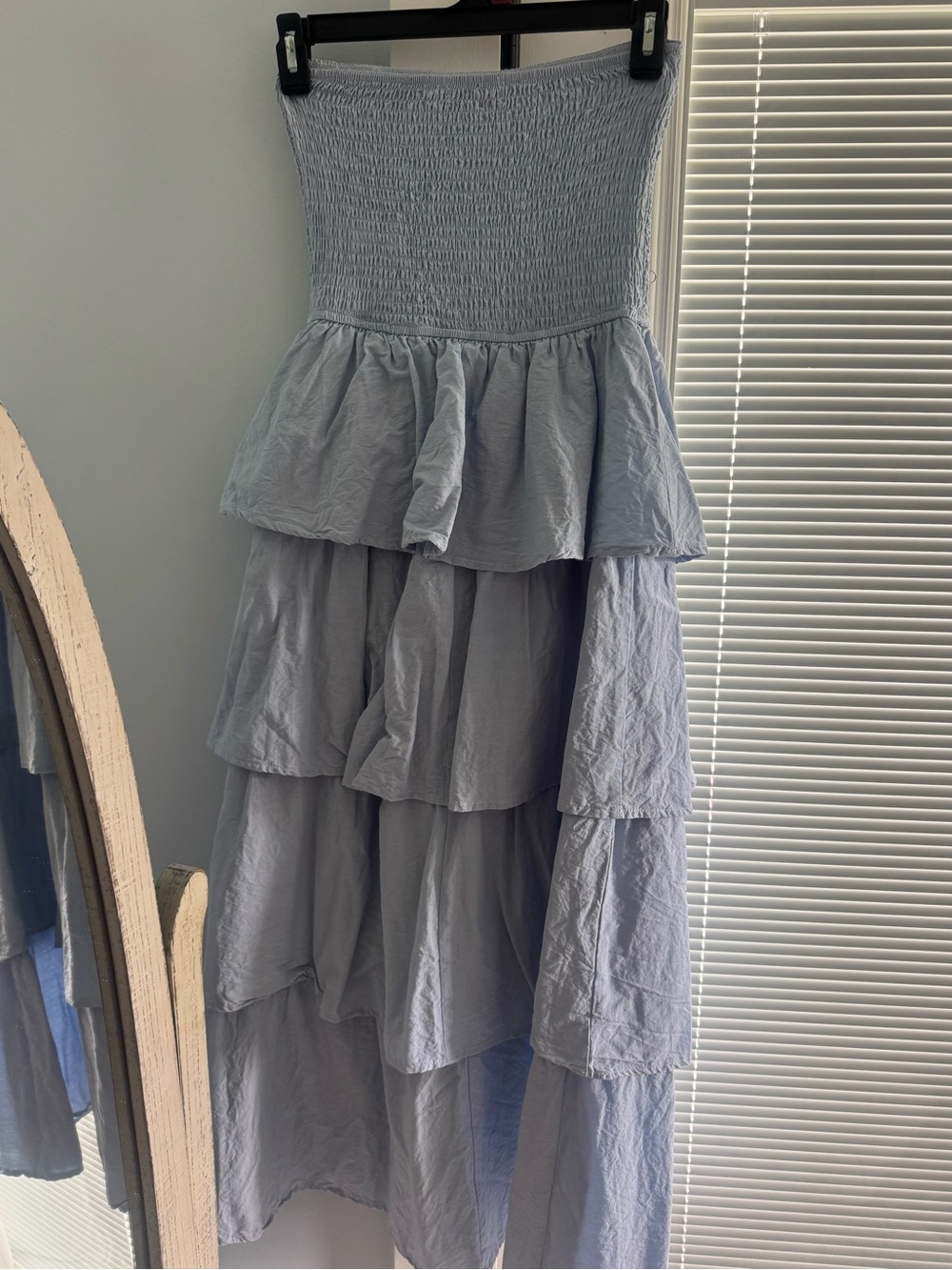 Women’s Strapless Tiered Ruffle Dress in Light Blue